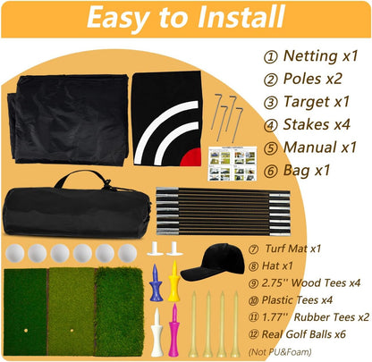 Golf Net for Backyard Practice: Hitting Net with Mat & Target – Training for Driving Chipping Swing Golf Gift for Dad Husband Men